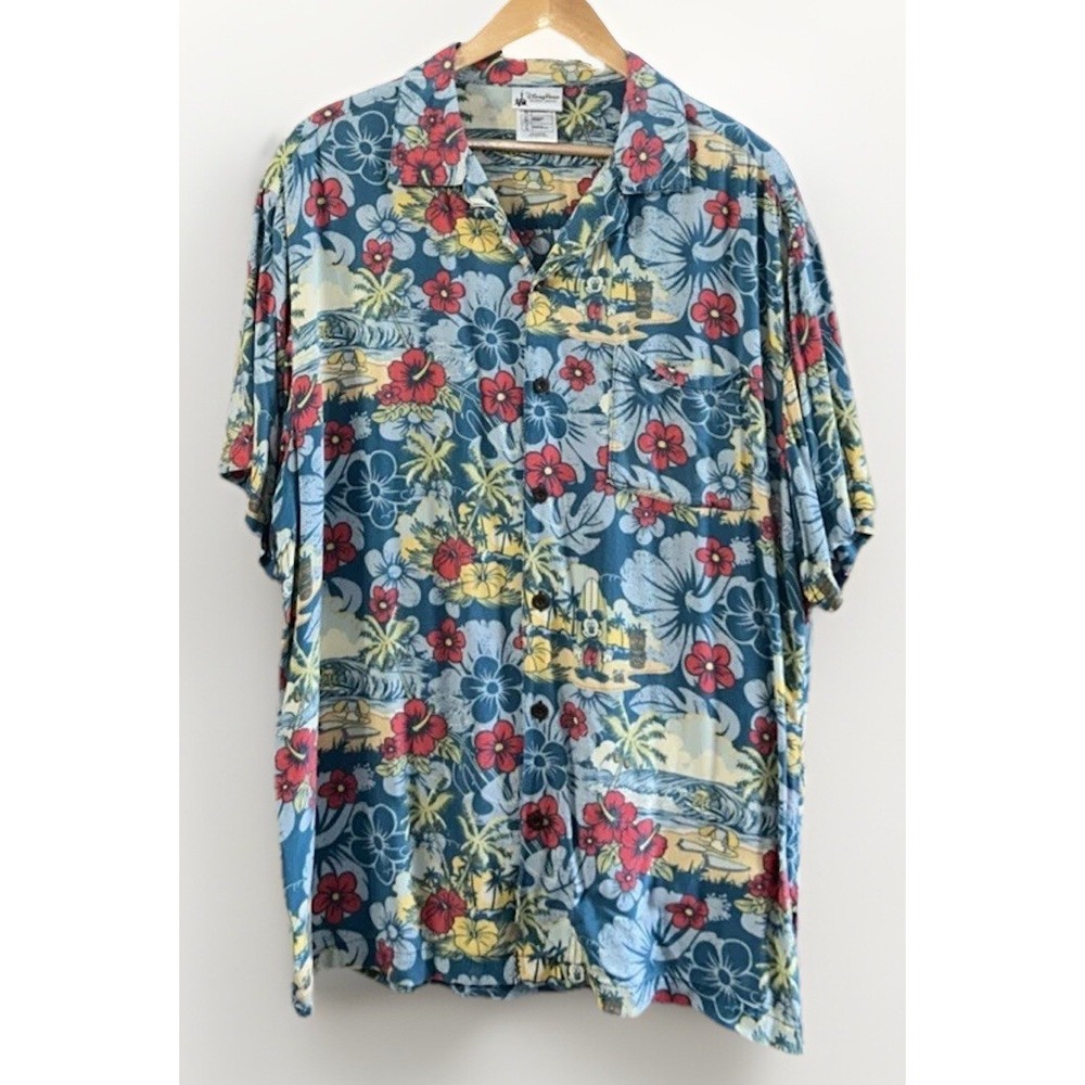 Disney Parks Men's Hawaiian Mickey Tiki S/S Button Down Camp Shirt Large XL‎